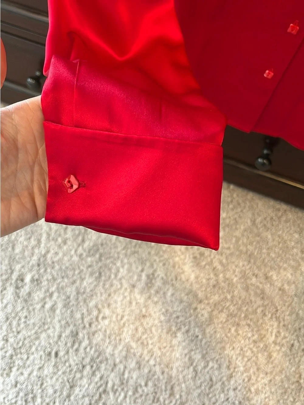 VTG Red Silk Button-Down Blouse Size 4 Feminine Drapey - Picture 4 of 9